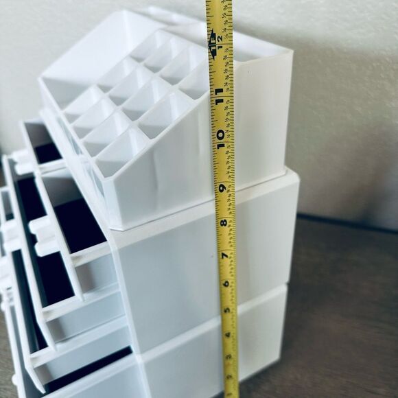 White Multi-Drawer Stacking Bathroom Makeup Jewelry Storage Organizer - Picture 2 of 7